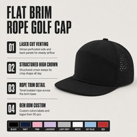 Casquette de golf snapback à visière plate, casquette de baseball structurée à 5 panneaux, avec cordon, découpe laser, ventilée, personnalisable avec logo OEM