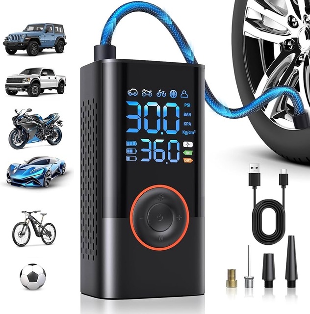 Portable Compact Wireless 12V ABS 80W Car Tire Inflator Pump LED Display Emergency Light Automatic Shut Tire Pressure Monitor