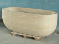 Baignoire autoportante SH STONE en travertin romain beige personnalisée pour villa, hôtel, appartement – Décoration intérieure de salle de bain