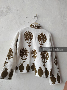 Handmade <b>Knitted</b> Cotton Velvet Suzani Jacket | Bohemian Women's Autumn/Winter Coat | Embroidery Floral <b>Pattern</b> Eco-Friendly - Product Image 5