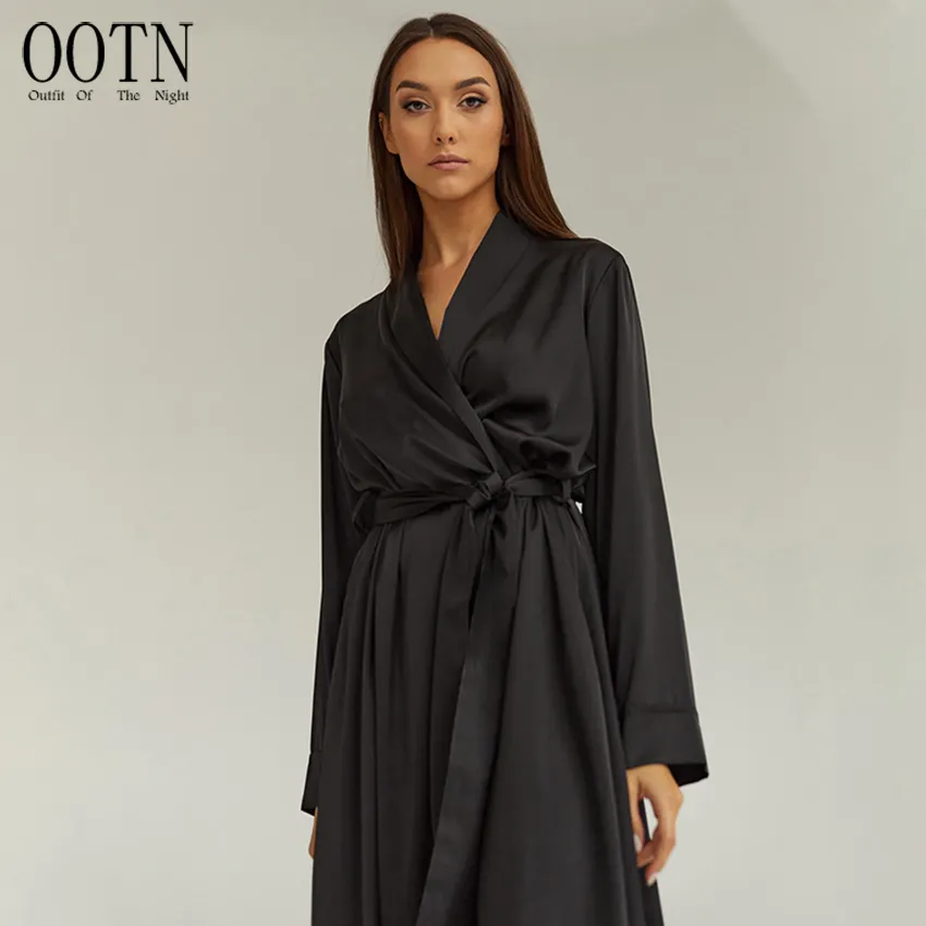 OOTN 2023 Casa Robe Branco Manga Comprida Roupão Feminino Mid-Calf Robes Para As Mulheres Sleepwear Black Satin Robe Vestido de Vestir das Mulheres