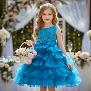Vestido de Princesa <span class=keywords><strong>para</strong></span> Niña con Corsé de Rosas 3D, Gran Lazo y Volantes en Capas, Vestido de Dama de Honor <span class=keywords><strong>para</strong></span> Boda o <span class=keywords><strong>Primera</strong></span> Comunión - Product Image 2