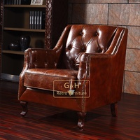 Sofá de cuero desgastado con respaldo alto, muebles de cuero genuino, estilo inglés, Chesterfield, Top de Brasil