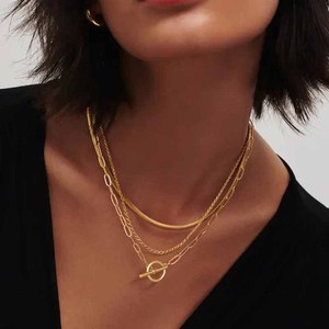 Collier superposé pour femme, accessoires <span class=keywords><strong>de</strong></span> fête, chaînes chevron et trombone, fermoir à bascule, collier ras-du-<span class=keywords><strong>cou</strong></span> à trois couches - Product Image 5
