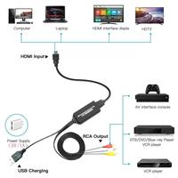 Convertidor de señal HDMI a RCA de 2M, Cable AV compuesto a RCA Cvbs con fuente de alimentación USB (macho a macho)
