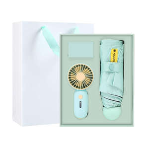 Heißer Sommer Hochzeits-Souvenir Werbegeschenk Individuelles Firmenlogo Mini-Handfächer Regenschirm Geschenkset für Gäste Geburtstagsparty-Geschenk - Product Image 3