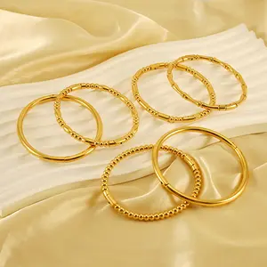 Modische Armbänder Bambusgelenkmuster 18K Edelstahl einfarbig Ring Damenarmbänder