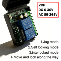 Interrupteur de télécommande sans fil RF 433 MHz, relais 6-30 V / 85-250 V, 10 A, module récepteur 2 canaux pour garage/portail