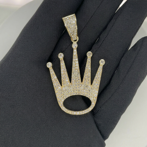 Colgante de Diamantes con Símbolo de Corona Hip Hop en Plata de Ley 925, Diamantes CVD Cultivados en Laboratorio de 4-5CT, E-F VVS VS, Colgante de Lujo - Product Image 1