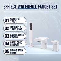 Robinet de baignoire cascade 3 pièces avec douchette et commande à levier pour salle de bain moderne et spa