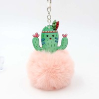 Vente en gros de caoutchoucs souples décoration de plantes porte-clés de voiture accessoires en forme de boule de fourrure porte-clés cactus gonflé en pvc personnalisé pour ornements