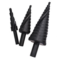 Lot de 3 forets étagés HSS métriques à cannelures spirales 4-12 4-20 4-32mm, noirs, à queue conique triangulaire, pour perçage métal et bois