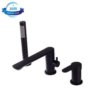 Nouveau robinet de baignoire à 3 trous en laiton noir mat de Style industriel mitigeur d'eau de baignoire monté sur le pont avec douchette B1558