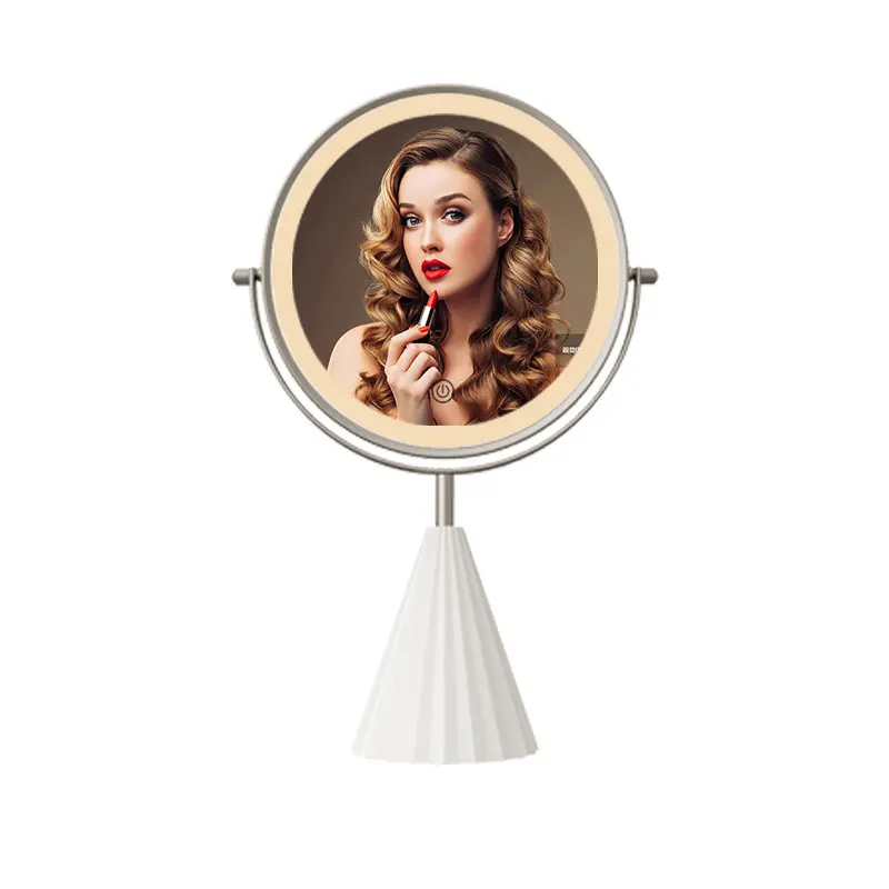 Circle Round Custom Logo Sensor Switch Dimmable Desktop 10x Lighted Magnifying With Led Light Makeup Mirror