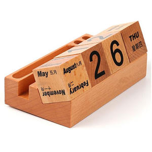 Calendario <span class=keywords><strong>perpetuo</strong></span> de madera creativo con soporte para teléfono móvil para mesa, oficina, regalo, decoración, exhibición de promoción - Product Image 1