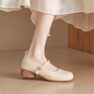 Zapatos de Novia Mary Jane de Tacón Alto, Nueva Colección Otoño-Verano, Cuero Premium, Diseño Retro Francés con Tira Cruzada - Product Image 4