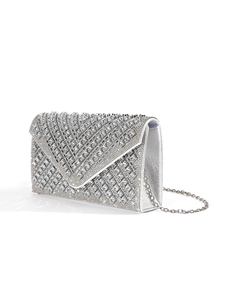 Bolsos de mano de noche Bell Wholesale Square Fashion con diamantes de imitación brillantes y cristales dorados para mujer, para bodas y fiestas, con cadena cruzada. - Product Image 4