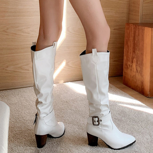 Botas de tacón alto grueso con punta en pico y hebilla en el tobillo, talla grande 46, <span class=keywords><strong>para</strong></span> mujer - Product Image 5