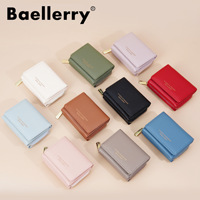Dompet Tipis Fashion Baellerry Baru untuk Wanita, Dompet Pendek Kulit PU dengan Resleting untuk Koin, Dilengkapi Jendela ID/Foto dan Tempat Kartu