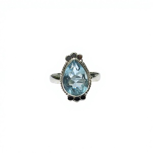 Anillo de Plata de Ley 925 con Topacio Azul en Forma de Lágrima, Joyería Clásica Hecha a Mano con Piedras Preciosas para Unisex, Regalo de Compromiso o Boda - Product Image 1