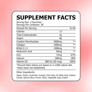 Creatina Personalizada OEM para Mujeres en Gomitas 5000 MG, Colágeno, BCAA, Ácido Hialurónico, Mejora la Piel, Promueve el Crecimiento del Cabello y Uñas - Product Image 2