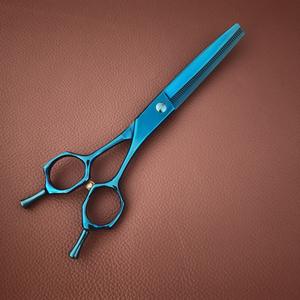กรรไกรตัดขนสัตว์เลี้ยง S7 ขนาด 7 นิ้ว ใบมีดโค้งสีน้ำเงิน เหล็ก 440C อุปกรณ์ตัดขนมืออาชีพสำหรับสุนัขและแมว - Product Image 1