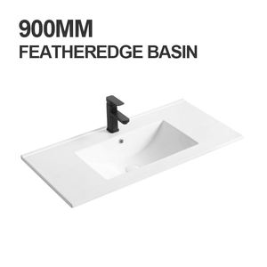 Vasque de salle de bain rectangulaire moderne en céramique blanche à bord fin de 910 mm, facile à nettoyer, pour appartement et villa - Product Image 2