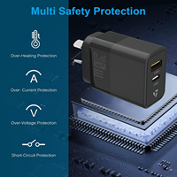 Chargeur mural de voyage avec lumière LED, prise AU, 30W, 2 ports USB Type C, PD QC 3.0, charge rapide, OEM ODM