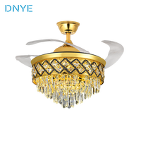 Ventilateur de plafond moderne de luxe avec lustre en cristal de 42 pouces, moteur DC, éclairage LED, télécommande, lumière réglable à 6 vitesses