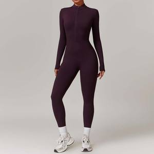 2025 Offre Spéciale à <span class=keywords><strong>manches</strong></span> <span class=keywords><strong>longues</strong></span> vêtements de sport combishorts une pièce Yoga gros body demi fermeture éclair sport Fitness femmes combinaisons - Product Image 4