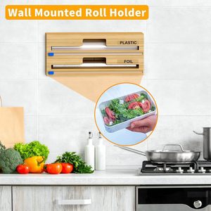 2-In-1 Bamboo Packaging Dispenser 30cm Roll Sliding Cutter Kitchen <b>Drawer</b> <b>Storage</b> Organizer Easy Cleaning - Product Image 4