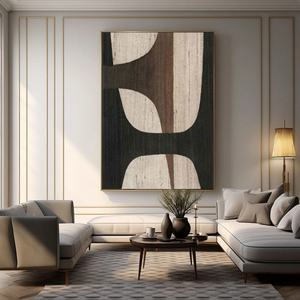 Cuadro Abstracto Grande en Tonos Marrón y Negro, Estilo Wabi Sabi Minimalista, sobre Lienzo, para Decoración Moderna del Hogar y Galería - Product Image 6