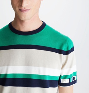 Camiseta de punto informal a la moda de verano personalizada, Camiseta de punto deportiva multicolor de algodón a rayas para hombre - Product Image 4