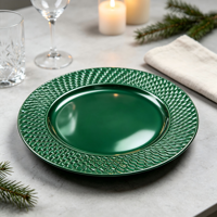 Assiettes de présentation de luxe modernes de style européen, 13 pouces, en plastique durable, revêtement poudré argenté, bord ondulé texturé, pour décoration de table et fêtes