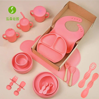 Ensemble de nourriture pour bébé en silicone sans BPA vaisselle en silicone pour tout-petits bavoirs assiette divisée bol à succion en silicone et cuillère d'alimentation