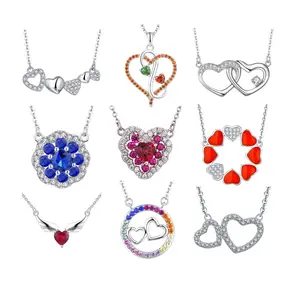 Neues Design Rosa Herz 925 Sterling Silber Halskette Kristall Herz Diamant Anhänger Halskette Für Frauen Geschenke