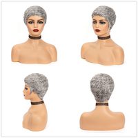 Perruque complète européenne et américaine, style court, gris/cendré, 2 pouces, 100 % cheveux humains pour femmes