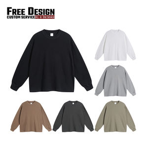 T-shirt décontracté à manches longues pour homme, col rond, coupe ample, en tissu gaufré respirant de haute qualité, 330g - Product Image 3