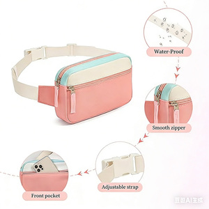 <span class=keywords><strong>Riñonera</strong></span> Personalizada para Niñas Adolescentes, Linda y Moderna, con Bloques de Color, Bolsa de Cintura, Bandolera, con Correa Ajustable para Viajes y Actividades al Aire Libre - Product Image 5