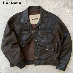Chaqueta <span class=keywords><strong>de</strong></span> Cuero para Hombre, Estilo Motociclista, con Hebilla <span class=keywords><strong>de</strong></span> <span class=keywords><strong>Bombero</strong></span> Retro Personalizada OEM - Product Image 1