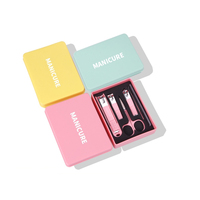 Ensemble de manucure professionnel en acier inoxydable 5 pièces, couleurs bonbon rose, jaune, vert, personnalisable, avec étui rigide coloré