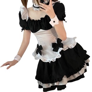 Costume de demoiselle d'honneur, robe Lolita noire et blanche, tenue de jeu Cosplay pour femmes adultes - Product Image 5