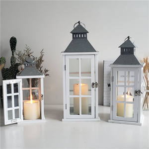 Alibaba חתונה מכר מותאם אישית עיצוב הבית עץ לבן נר פנס עם מגולוון למעלה - Product Image 3