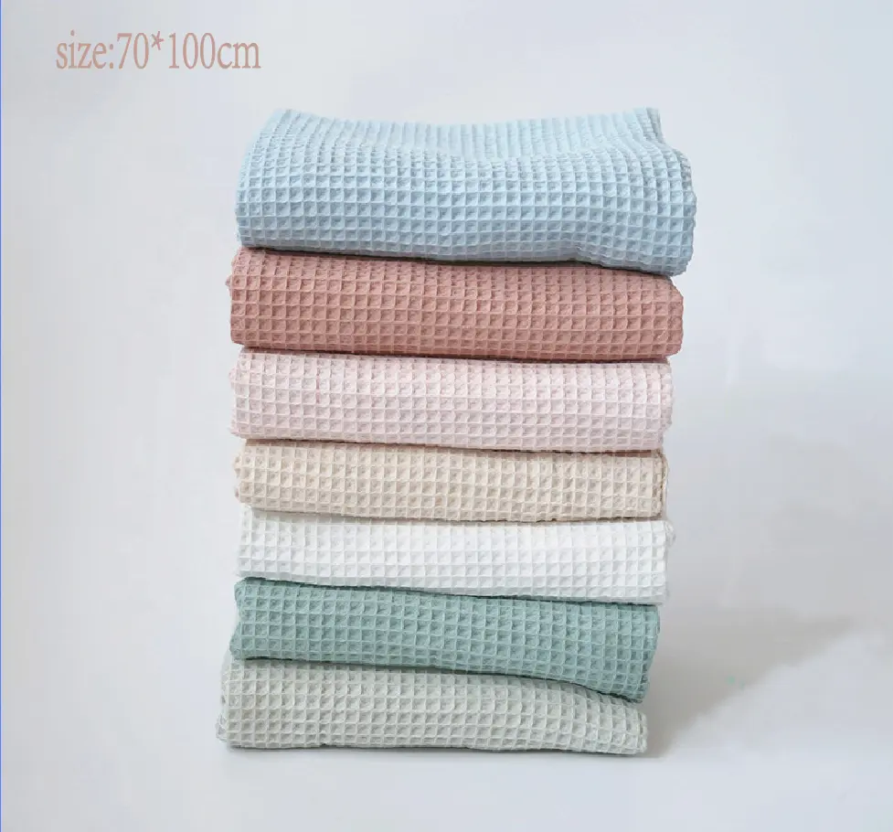 OEM 70X100CM Baby Sleeping Blanket Knitted 100% Waffle Cotton New Born Warm Baby Blanket