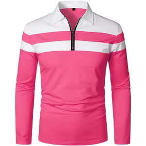 Polo de Manga Larga para Hombre, Tejido, con Bloques de Color, Rayas, Cierre Frontal con Cremallera, Transpirable, de Algodón, Ropa Casual Masculina, Personalizable - Product Image 2