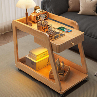 Table basse convertible en bois massif durable, double couche, meuble d'appoint pour canapé, avec roulettes, table de chevet, meuble de salon, chariot