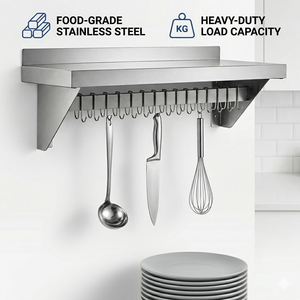 Estante de Acero Inoxidable Comercial para Montar en la Pared con Ganchos, Estante de Almacenamiento Resistente para Cocina, Equipo de Cocina Flotante de Metal - Product Image 1