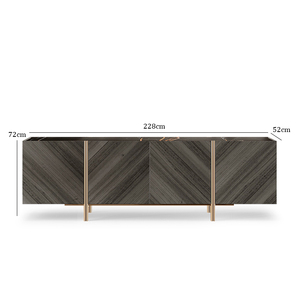 Modern Style Furniture <strong>Dark</strong> Eucalyptus Veneer Lacquered <strong>Wood</strong> Noir Marble and Brushed Brass <strong>Sideboard</strong> for Dining Room - Product Image 4