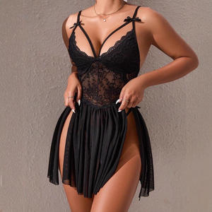 Nieuwe stijl sexy off-the-shoulder nachtjapon met kant en split, ODM - Product Image 1