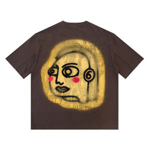 100% de coton en jersey uni avec col vieilli T-shirt graphique rétro à manches courtes - Product Image 4